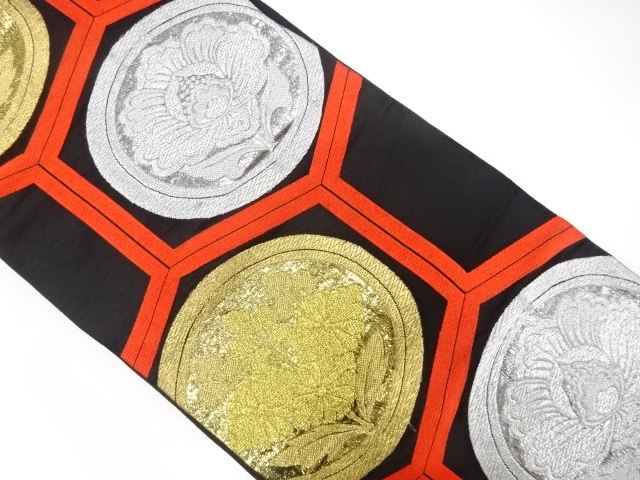 JAPANESE KIMONO / ANTIQUE FUKURO OBI / WOVEN FLORAL PLANTS